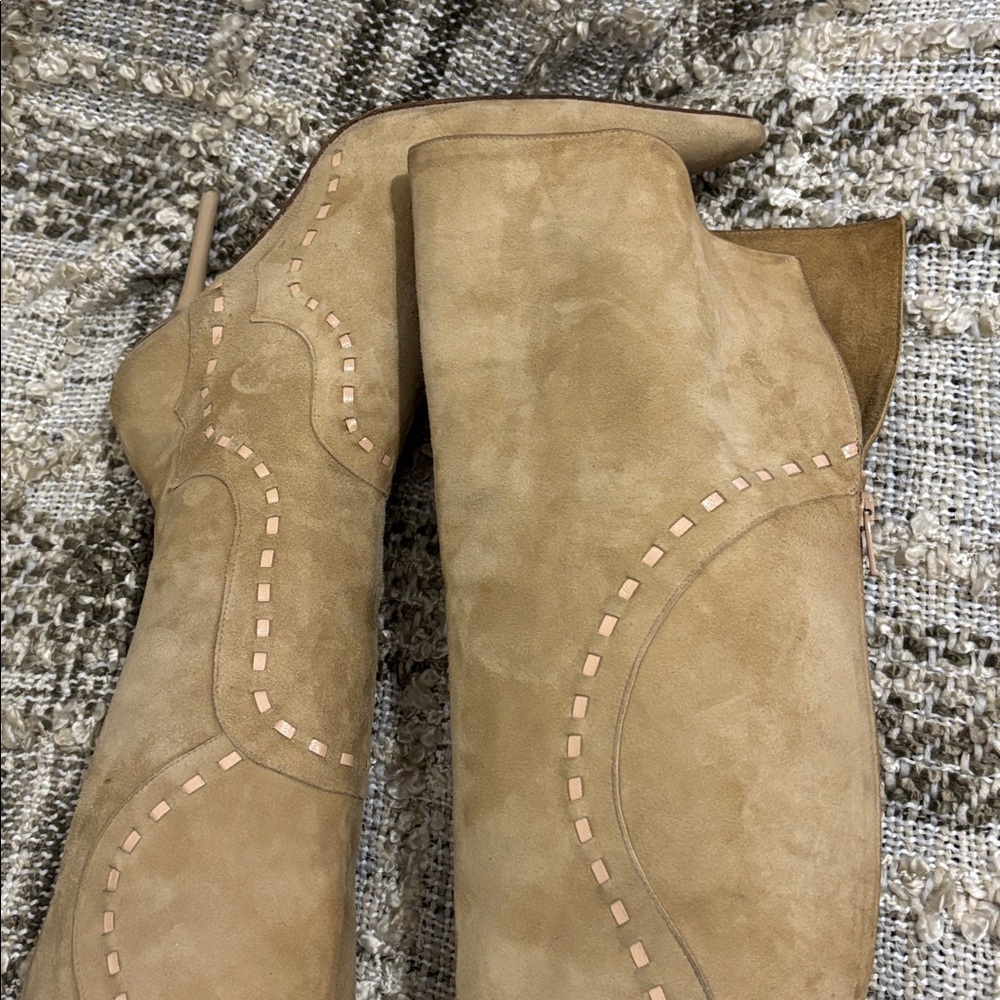 Nine West Studio Suede Over-the-Knee Pointed Tan Y2K Boots Size 7.5 - Picture 6 of 16